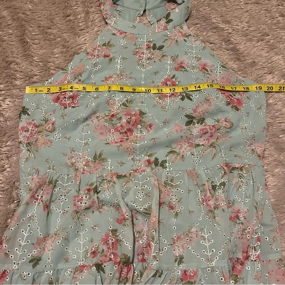 Eliza J Embroidered Floral Halter Neck Cut Out Back summer Dress Mint Size 14 - Picture 7 of 10